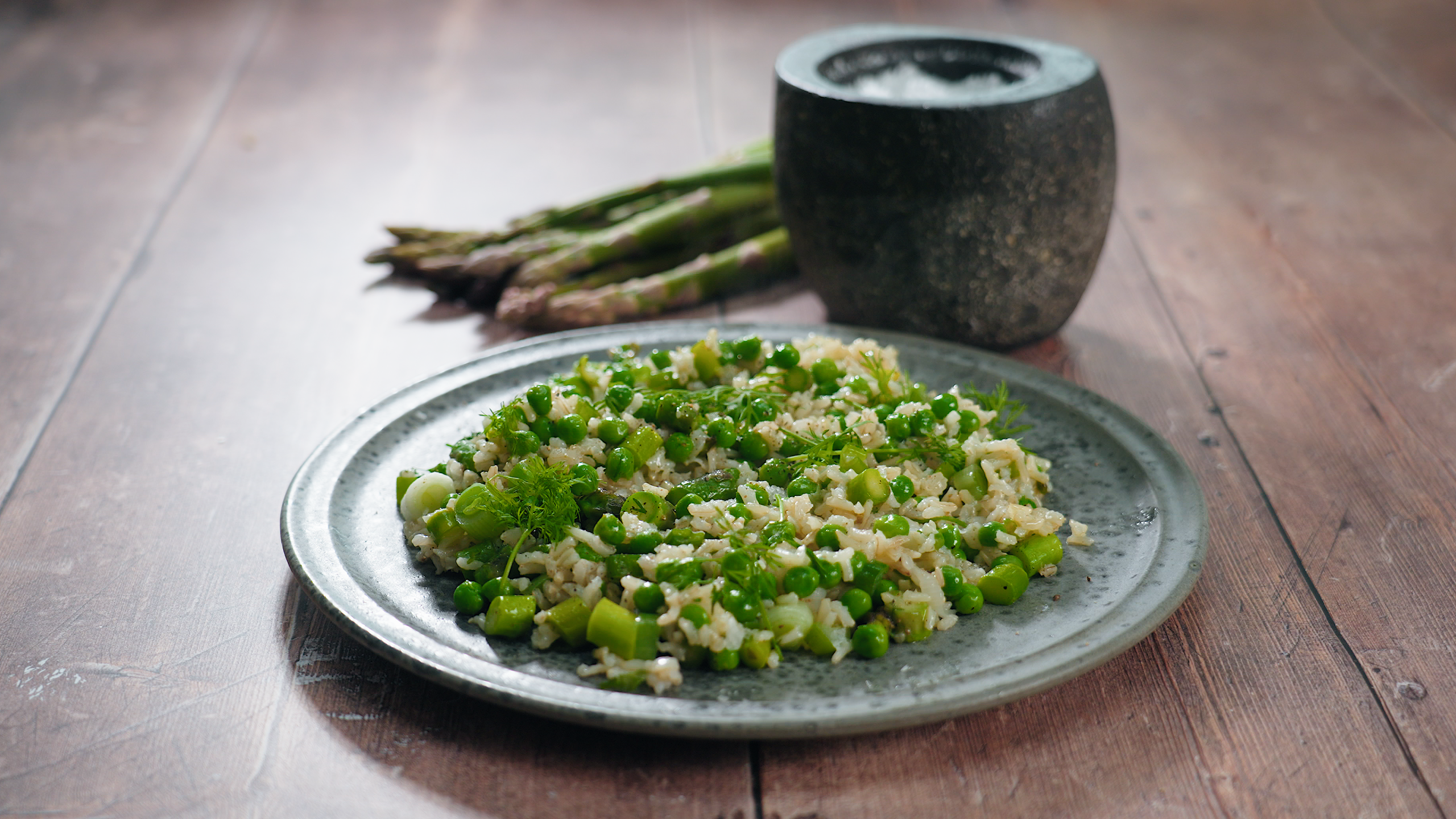 Fried Rice with Asparagus and Peas